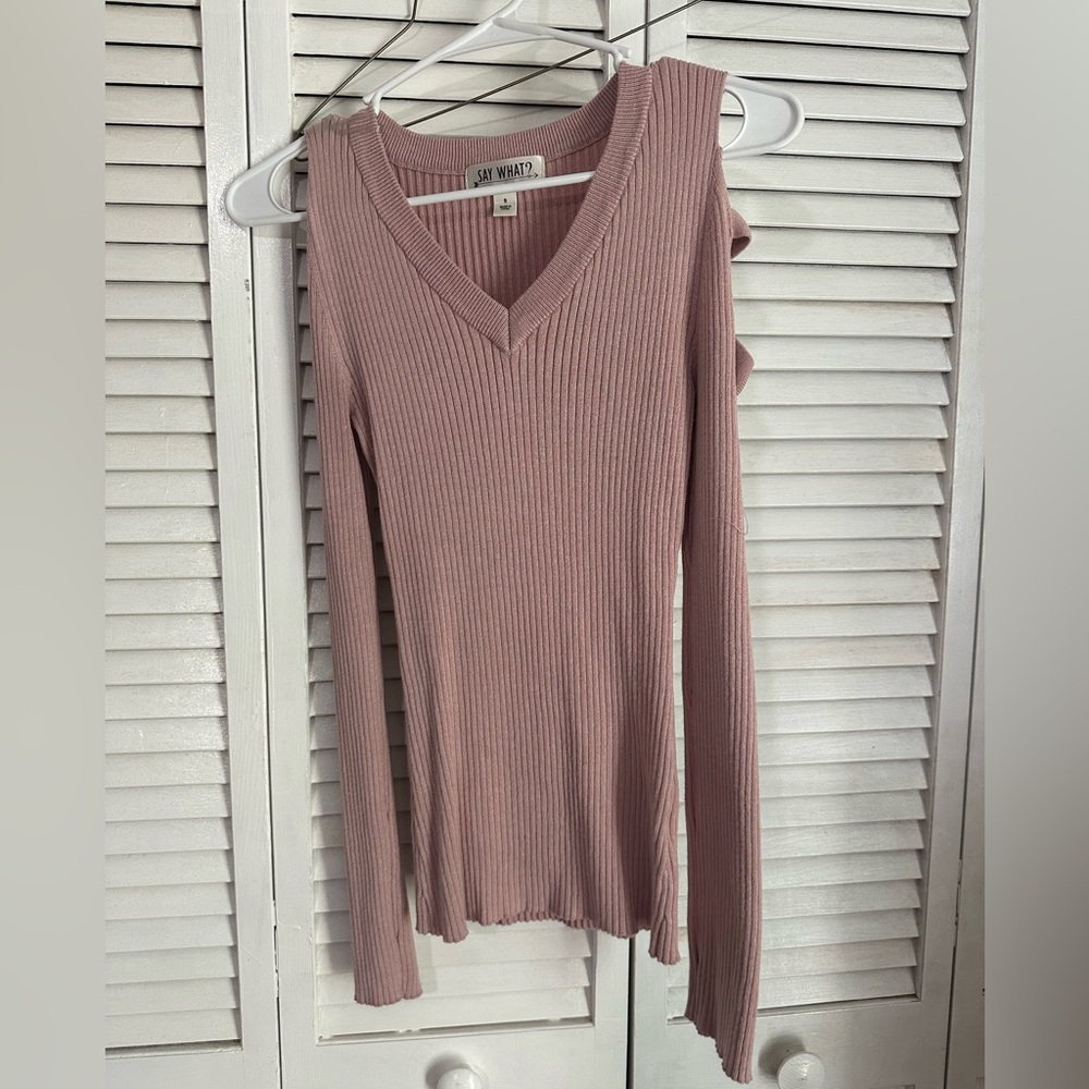 Say What? Pink Ribbed Cut Out Blouse